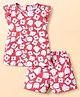 Teddy Single Jersey Knit Frill Sleeves T-Shirt & Shorts Set With Floral Print - Pink