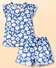 Teddy Single Jersey Knit Frill Sleeves T-Shirt & Shorts Set With Floral Print -Blue