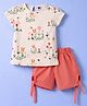 Teddy Single Jersey Knit Half Sleeves Floral Printed T-Shirt & Shorts Set - Beige