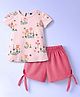 Teddy Single Jersey Knit Half Sleeves Floral Printed T-Shirt & Shorts Set - Pink