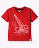 Teddy Sinker Knit Half Sleeves T-Shirt With Crane Print - Red
