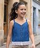 Pine Kids Cotton Woven Sleeveless Solid Color Top with Lace Detailing - Blue