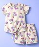 Teddy Sinker Knit Half Sleeves Cherry Printed Co-Ords Top & Shorts Set - White