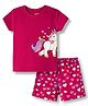 Babyhug Cotton Knit Half Sleeves T-Shirt & Short Night Suit with Unicorn & Heart Print - Dark Pink