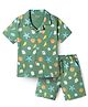 Honeyhap Premium 100% Cotton Knit Co-Ords Bio Finish Shirts & Shorts Night Suit With Shell Print -Turf Green