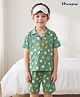 Honeyhap Premium 100% Cotton Knit Co-Ords Bio Finish Shirts & Shorts Night Suit With Shell Print -Turf Green