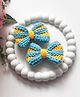 Bobbles & Scallops Crocheted Colour Blocked Bow Applique Detailed Alligator Hair Clips -  Blue & Yellow