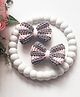 Bobbles & Scallops Colour Blocked  Crocheted Bow Applique Detailed Alligator Hair Clips - Grey & Pink