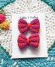 Bobbles & Scallops Colour Blocked Crochet Bow Applique Detailed Alligator Hair Clips - Dark Pink & Orange