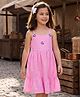 Kookie Kids Woven Sleeveless Checks Dress With Floral Embroidery - Pink