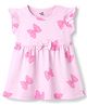 Doodle Poodle 100% Cotton Knit Ruffle Sleeves Bow Printed Frock With Bow Applique  - Light Pink