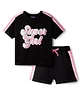 Pine Kids Cotton Knit Half Sleeves Top & Shorts Set With Super Girl Print - Black