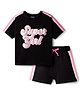 Pine Kids Cotton Knit Half Sleeves Top & Shorts Set With Super Girl Print - Black