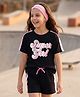 Pine Kids Cotton Knit Half Sleeves Top & Shorts Set With Super Girl Print - Black