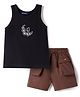 Pine Kids Cotton Knit Sleeveless Tank Top & Shorts Set with Flora Embroidery - Black