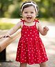 Doodle Poodle 100% Cotton Single Jersey Knit Sleeveless Frock With Polka Dot Print - Red