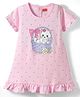 Babyhug Cotton Knit Half  Sleeves Polka Dot & Kitty Printed Nighty - Pink