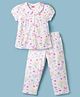 Babyhug Cotton Knit Half Sleeves Front Open Co-ords Top & Pajama Night Suit with Floral Print - White