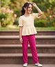 Pine Kids Cotton Knit Puffed Sleeves Peplum Top & Pant Set - Beige & Dark Pink