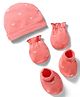 Babyhug Interlock Knit Cap, Mitten & Booties With Bow Print Coral - Diameter 10 cm