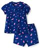Babyhug Cotton Knit Half Sleeves Front Open Co-ords Top & Shorts Night Suit with Floral Print - Navy Blue