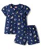 Babyhug Cotton Knit Half  Sleeves Top & Shorts Co-ord Night Suit With Floral Print - Navy Blue