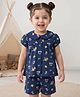 Babyhug Cotton Knit Half  Sleeves Top & Shorts Co-ord Night Suit With Floral Print - Navy Blue