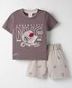 Mini Donuts Single Jersey Knit Half Sleeves T-Shirt & Shorts Set with Sport Theme Print - Brown
