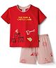 Mini Donuts Single Jersey Knit Half Sleeves T-Shirt & Shorts Set with Castle Print - Red