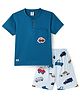 Mini Donuts Single Jersey Knit Half Sleeves T-Shirt & Shorts Set with Car Print & Patch - Blue