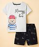 Mini Donuts Single Jersey Knit Half Sleeves T-Shirt & Shorts Set with Mommy's Hero Print - Grey