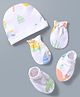 Babyhug 100% Cotton Knit Cap Mitten & Booties with Boat Print White -  Diameter 11 cm