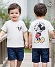 Babyoye Disney Terry Knit Half Sleeves T-Shirt with Front & Back Mickey Mouse Graphic - White