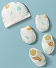 Kookie Kids Interlock Knit Cap, Mitten & Booties Set With Dino Print White - Diameter 8 cm
