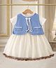 POP STREET KIDS Cotton Blend Woven Half Sleeves Solid Dress With Floral Lace Detailed Jacket - Light Blue