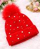 Flaunt Chic Woollen Blend Knit Pom Pom & Beads Embellished Cap - Circumference - 42 Cm