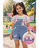 POP STREET KIDS Cotton Blend Denim Wings Applique Detailed Dungaree With Half Sleeves Striped Tee - Multi Colour