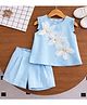 POP STREET KIDS  Cotton Blend Woven Sleeveless Floral Applique Detailed Top & Shorts Set - Blue
