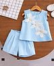 POP STREET KIDS  Cotton Blend Woven Sleeveless Floral Applique Detailed Top & Shorts Set - Blue