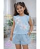 POP STREET KIDS  Cotton Blend Woven Sleeveless Floral Applique Detailed Top & Shorts Set - Blue