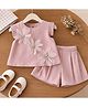 POP STREET KIDS  Cotton Blend Woven Sleeveless Floral Applique Detailed Top & Shorts Set - Pink