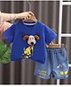 POP STREET KIDS Cotton Blend Knit Half Sleeves Dog Applique  Detailed Tee & Shorts Set - Blue