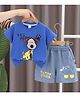 POP STREET KIDS Cotton Blend Knit Half Sleeves Dog Applique  Detailed Tee & Shorts Set - Blue