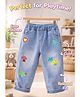 POP STREET KIDS Cotton Blend Woven Heart & Mushroom Embroidered Washed Jogger Style Jeans - Blue