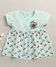 Bumzee Cotton Woven Half Sleeves Cherry Printed Dress - Aqua Blue