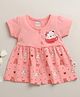Bumzee Cotton Knit Half Sleeves Bear & Cup Printed Dress - Peach