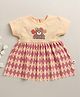 BUMZEE Cotton Woven Half Sleeves Bear & Argyle Printed Dress - Peach
