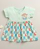 BUMZEE Cotton Woven Half Sleeves Checks & Kitten Printed Dress - Mint Green