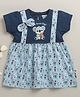 BUMZEE Cotton Woven Cap Sleeves Koala Printed Dress With Bow Applique - Light Blue