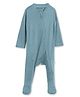 Cocoon Care Bamboo Knit Full Sleeves Solid Footed Sleepsuit - Blue